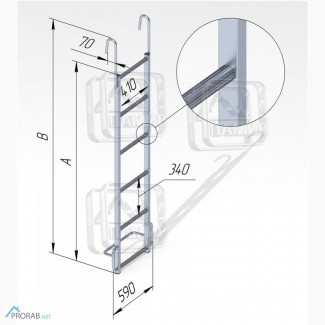 Лестница навесная алюминиевая с алюминиевыми крюками (ЛНА)