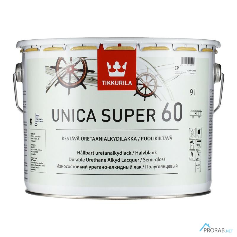 Unica Super 60 - Уника Супер, полуглянцевый лак 9л Tikkurila (Финляндия)